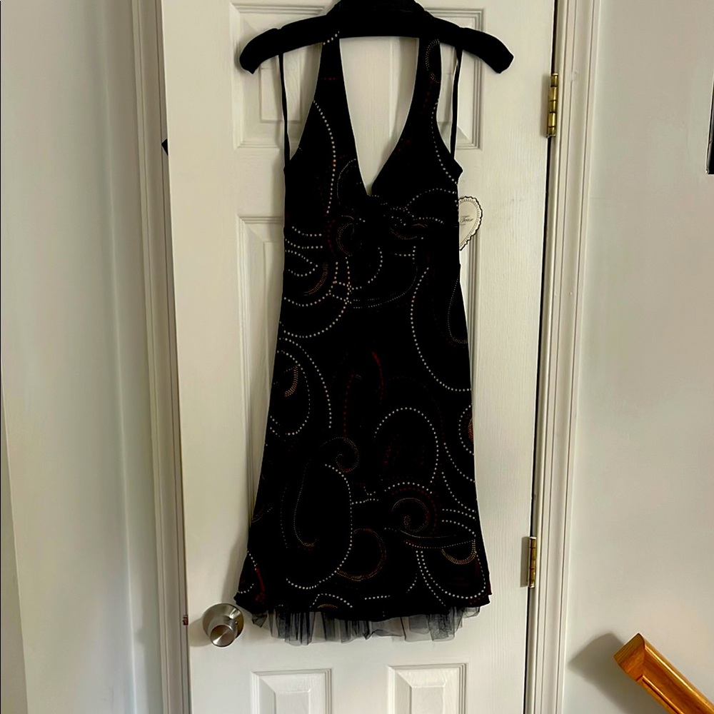 Love Tease Black Backless Dress with White Accents